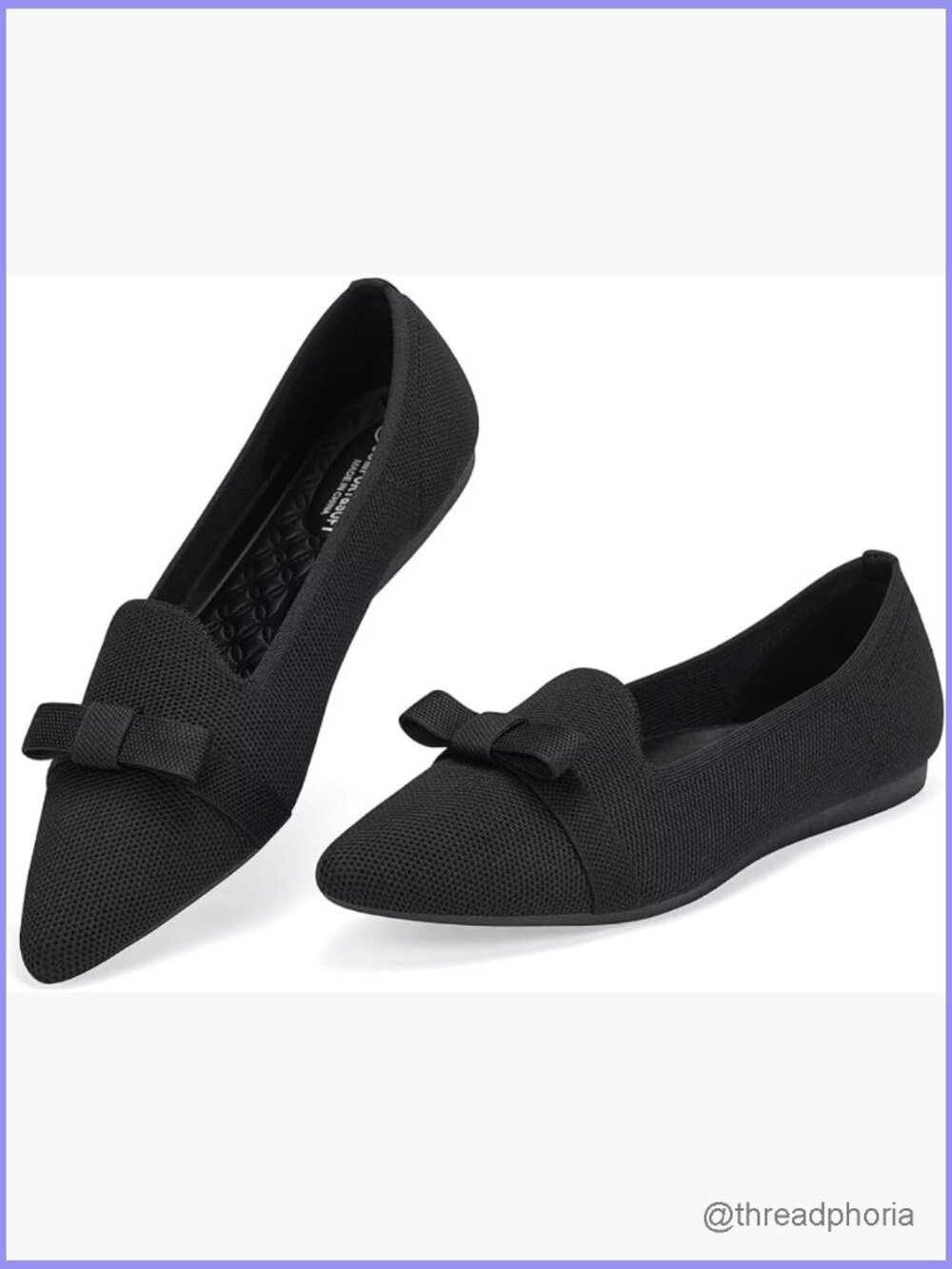 Pointed Toe Knit Ballet Flats with Bow - Comfortable Loafer Shoes for